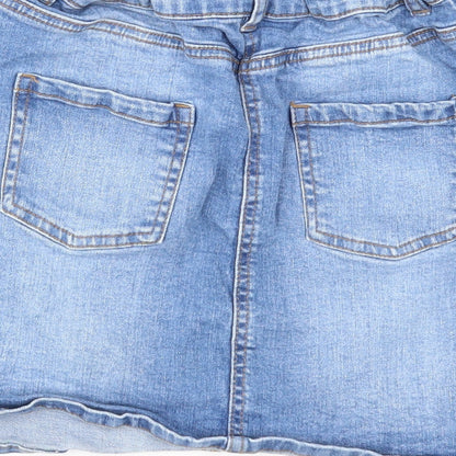 Denim & Co. Girls Blue Cotton Mini Skirt Size 11-12 Years Regular Zip - Side Stripe