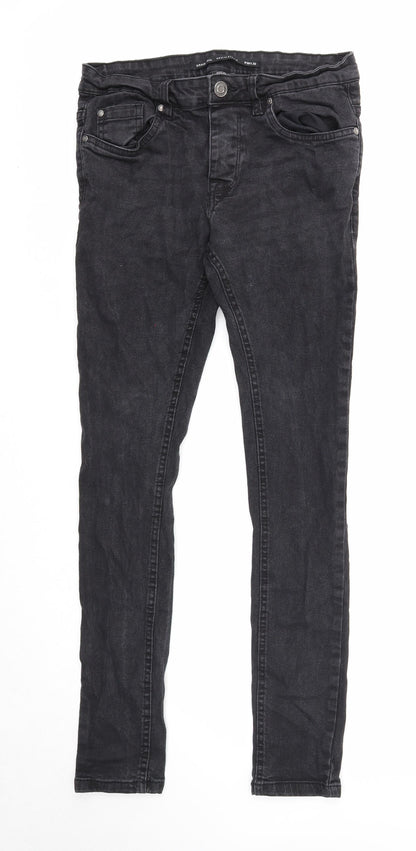 Brave Soul Mens Black Cotton Skinny Jeans Size 30 in L32 in Regular Zip