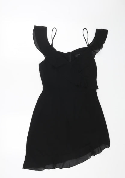 Missguided Womens Black Polyester Mini Size 8 V-Neck Zip - Cold Shoulder