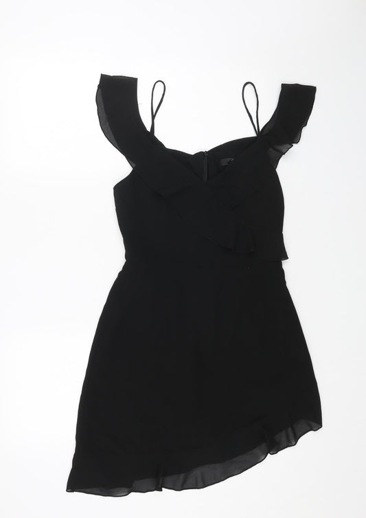 Missguided Womens Black Polyester Mini Size 8 V-Neck Zip - Cold Shoulder