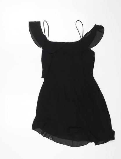 Missguided Womens Black Polyester Mini Size 8 V-Neck Zip - Cold Shoulder