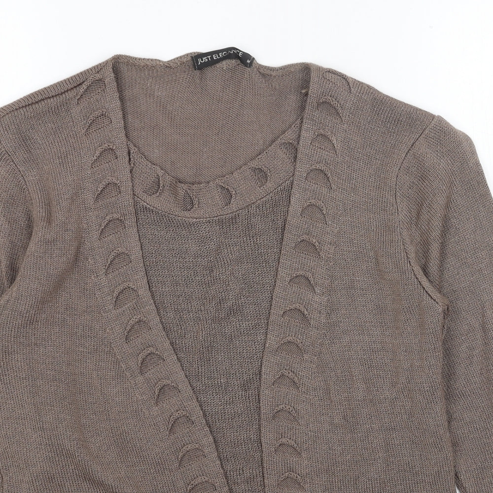 Just Elegance Womens Brown Scoop Neck Acrylic Cardigan Jumper Size M - 2 Piece