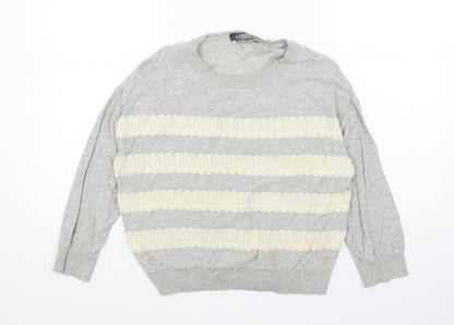 Limited Collection Womens Grey Round Neck Striped Acrylic Pullover Jumper Size 10