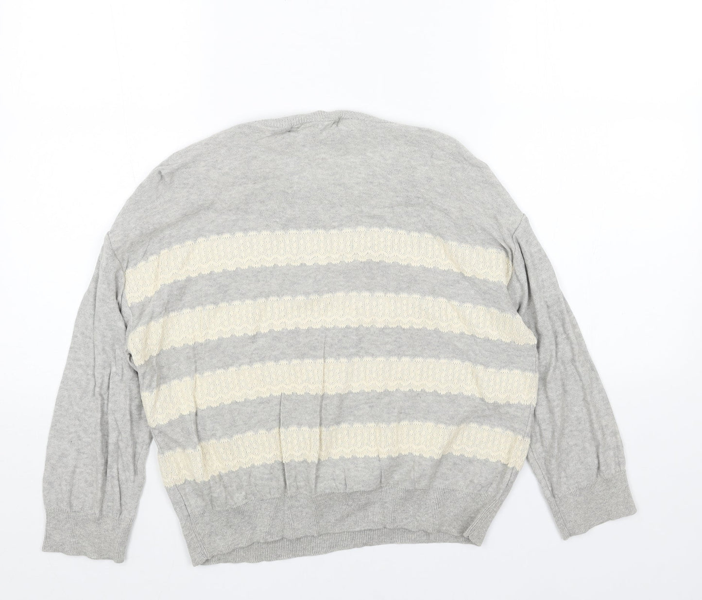 Limited Collection Womens Grey Round Neck Striped Acrylic Pullover Jumper Size 10