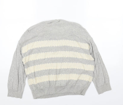 Limited Collection Womens Grey Round Neck Striped Acrylic Pullover Jumper Size 10