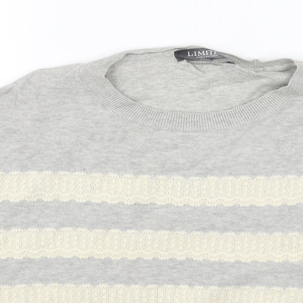 Limited Collection Womens Grey Round Neck Striped Acrylic Pullover Jumper Size 10