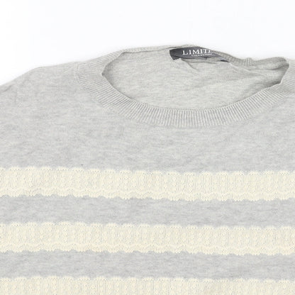 Limited Collection Womens Grey Round Neck Striped Acrylic Pullover Jumper Size 10