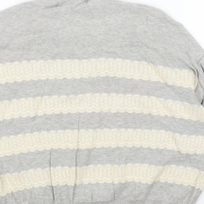 Limited Collection Womens Grey Round Neck Striped Acrylic Pullover Jumper Size 10