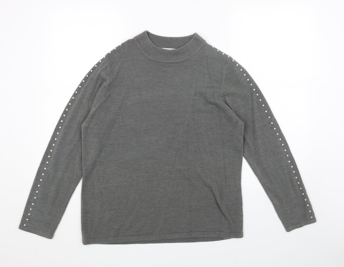 Classic Womens Grey High Neck Acrylic Pullover Jumper Size 14