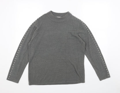 Classic Womens Grey High Neck Acrylic Pullover Jumper Size 14