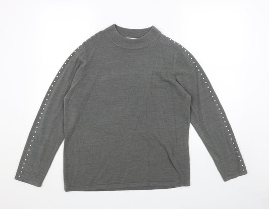 Classic Womens Grey High Neck Acrylic Pullover Jumper Size 14