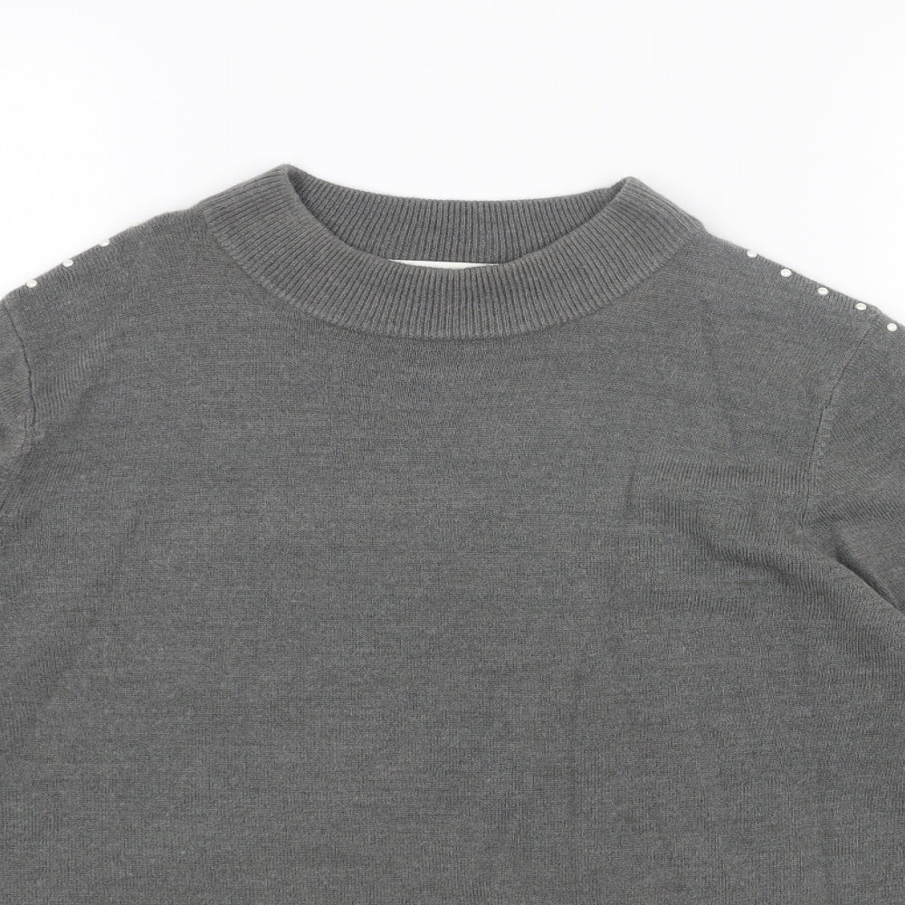 Classic Womens Grey High Neck Acrylic Pullover Jumper Size 14