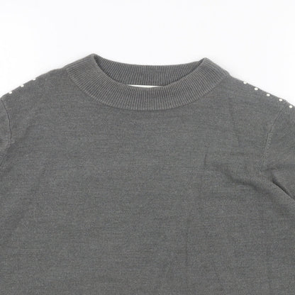 Classic Womens Grey High Neck Acrylic Pullover Jumper Size 14