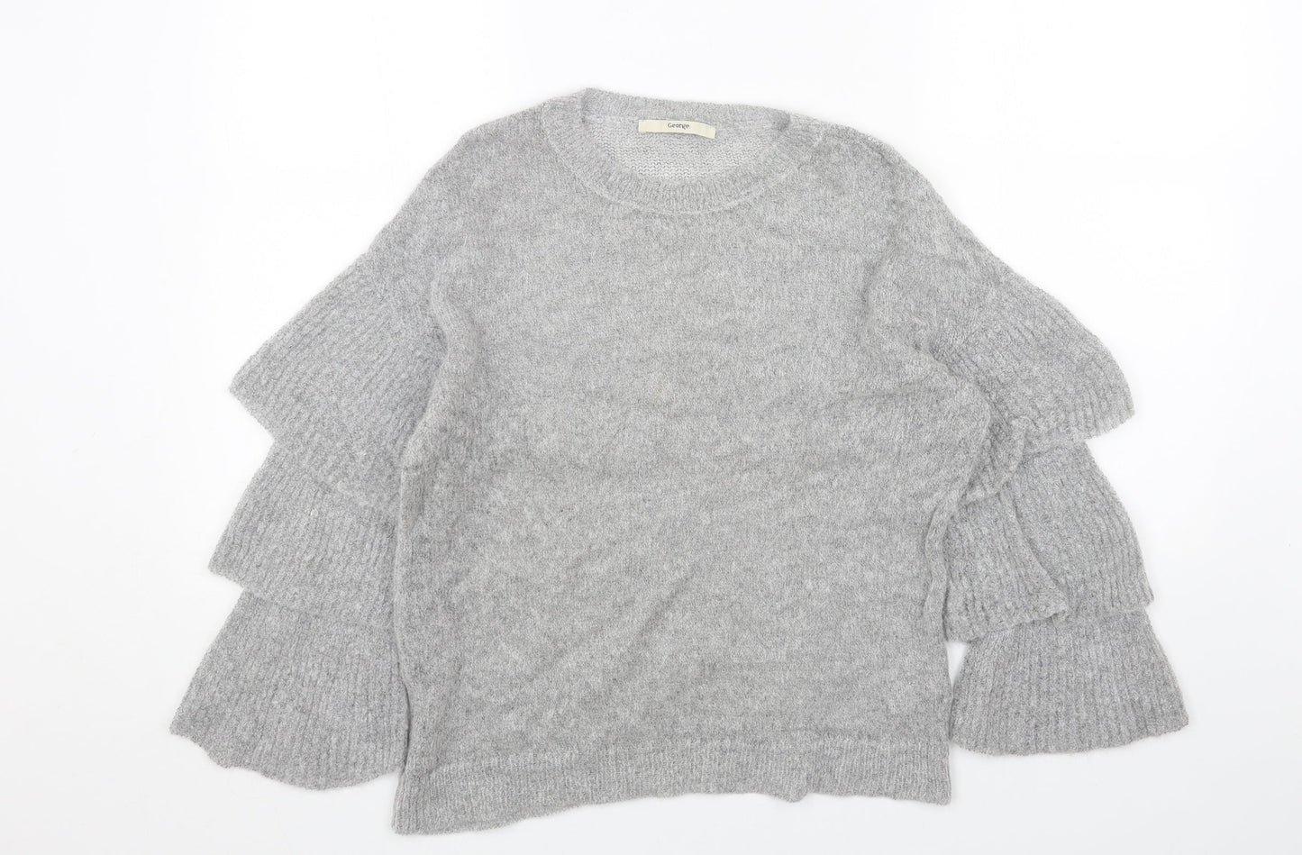 George Womens Grey Round Neck Acrylic Pullover Jumper Size 10