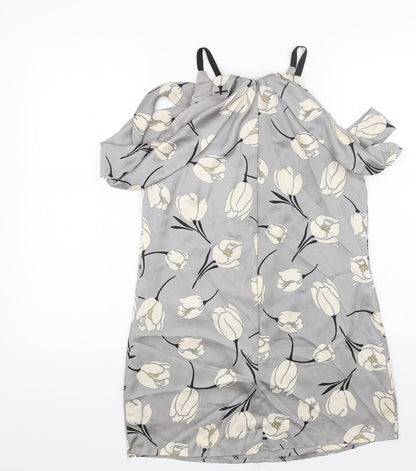 Phase Eight Womens Grey Floral Polyester Mini Size 12 Scoop Neck Zip - Cold Shoulder