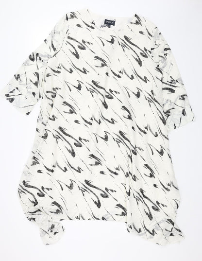 Saloos Womens White Geometric Polyester Shift Size 16 Scoop Neck Pullover - Hanky Hem