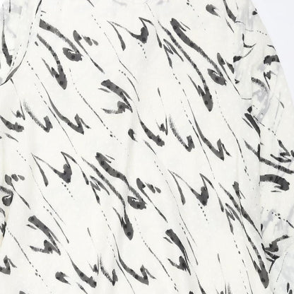 Saloos Womens White Geometric Polyester Shift Size 16 Scoop Neck Pullover - Hanky Hem