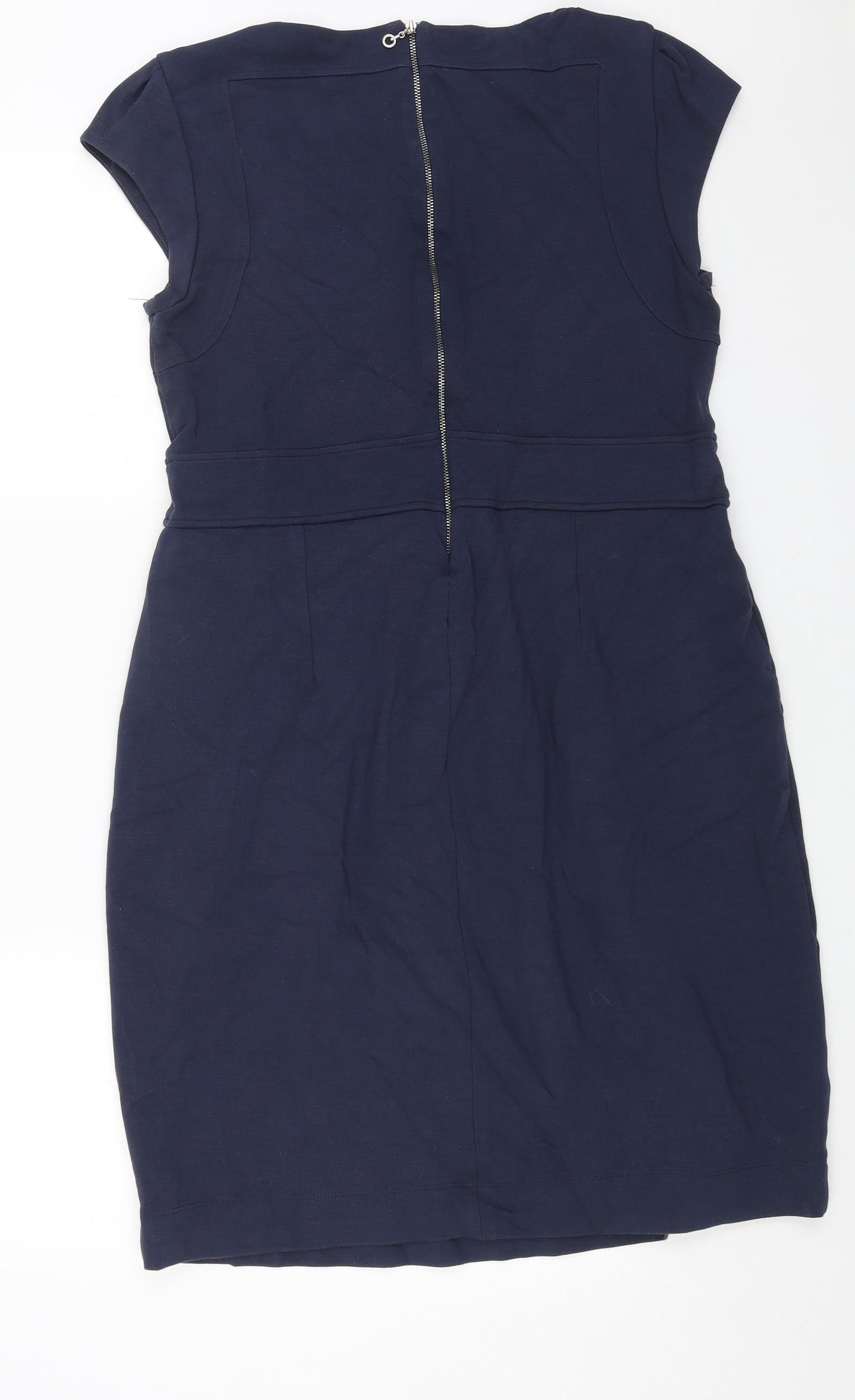 PINODUCCI Womens Blue Cotton Sheath Size L Scoop Neck Zip