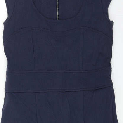 PINODUCCI Womens Blue Cotton Sheath Size L Scoop Neck Zip