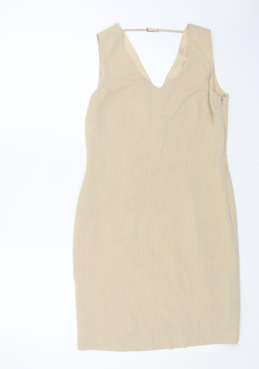 Betty Barclay Womens Beige Polyester Sheath Size 12 V-Neck Zip