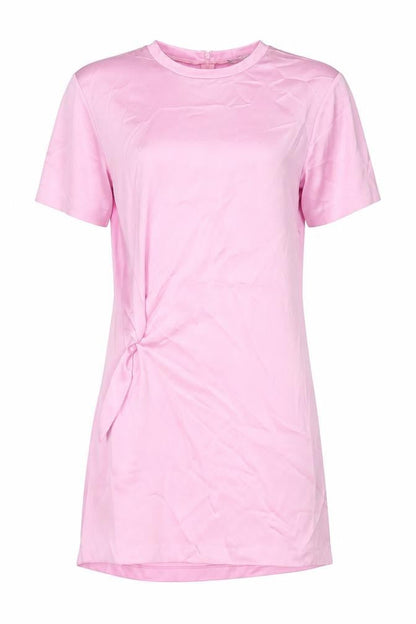 Zara Womens Pink Polyester T-Shirt Dress Size L Round Neck Zip - Ruched