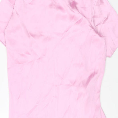 Zara Womens Pink Polyester T-Shirt Dress Size L Round Neck Zip - Ruched
