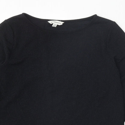 Autograph Womens Black Geometric Polyamide Basic Blouse Size 14 Round Neck