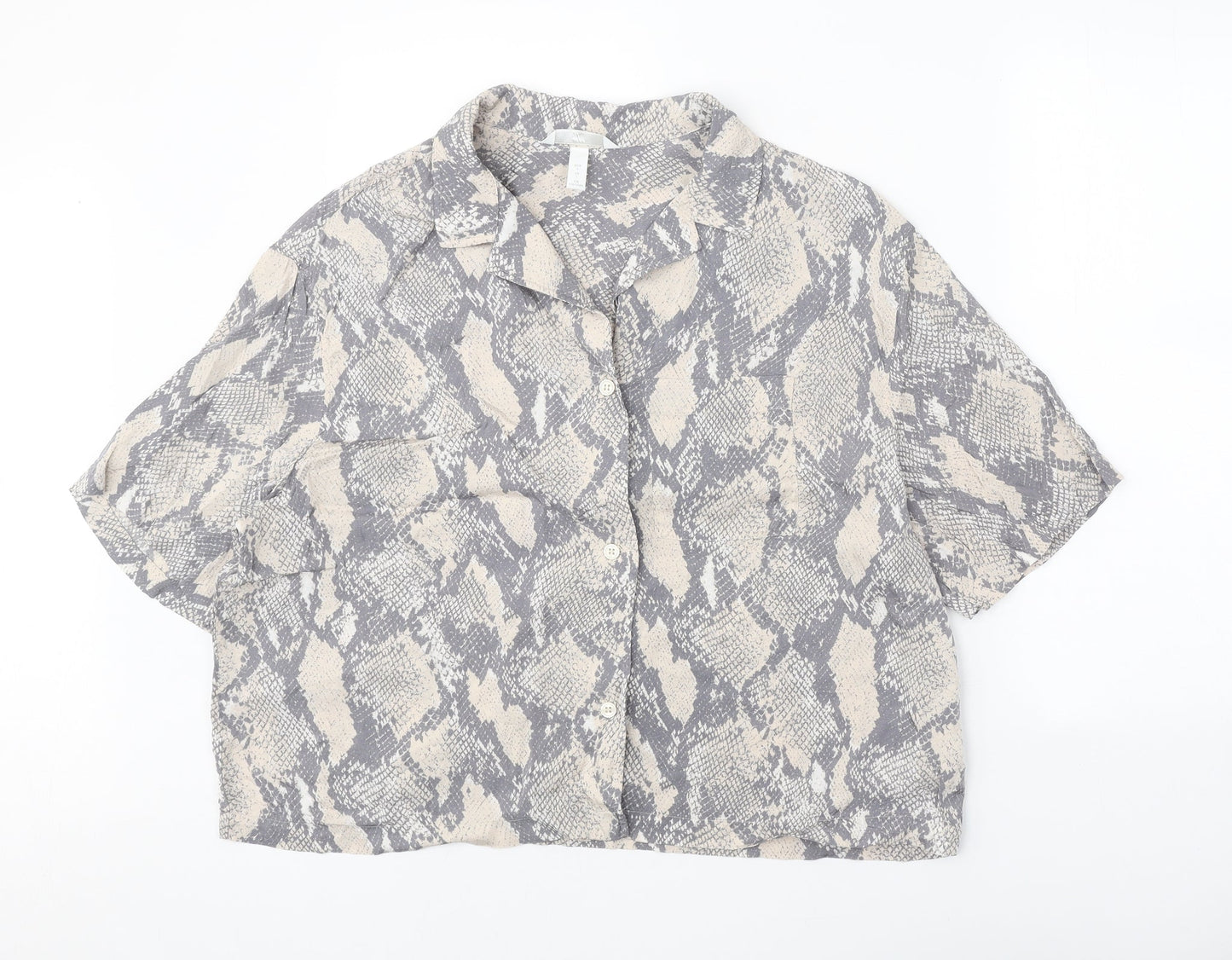 Womens UK Size L H&M Grey Basic Button-Up