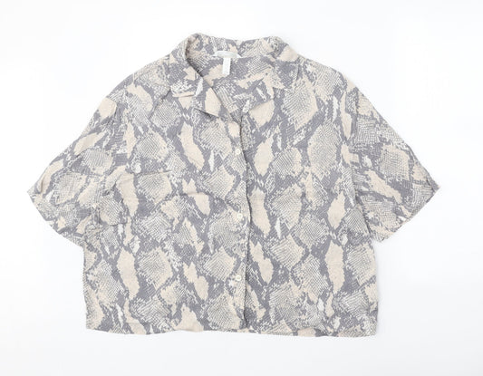 Womens UK Size L H&M Grey Basic Button-Up