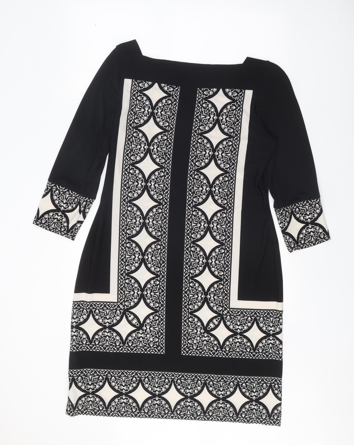 Marks and Spencer Womens Black Geometric Polyester Shift Size 14 Square Neck Pullover