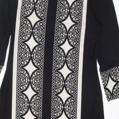 Marks and Spencer Womens Black Geometric Polyester Shift Size 14 Square Neck Pullover
