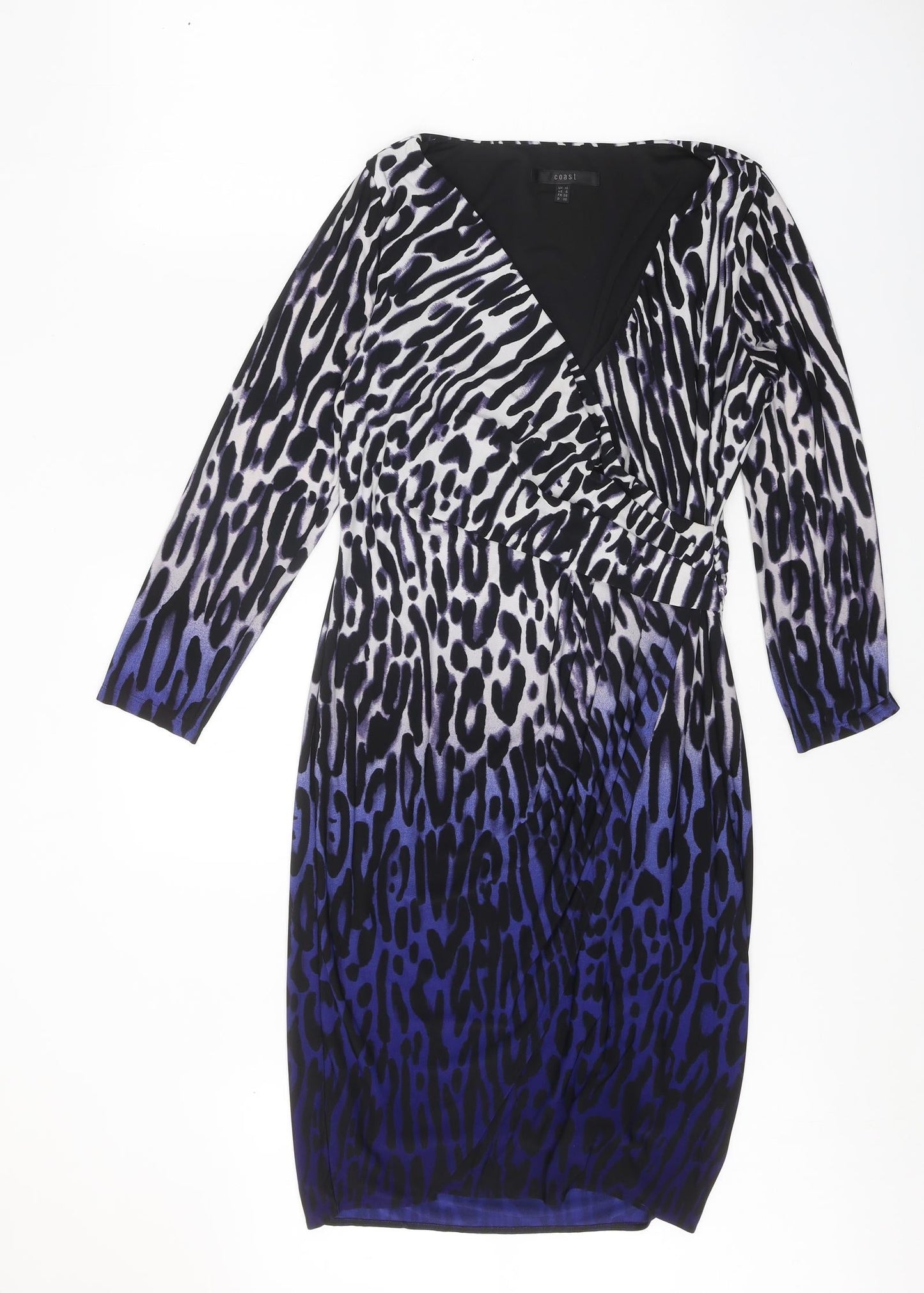 Coast Womens White Animal Print Polyester Pencil Dress Size 10 V-Neck Pullover - Leopard Print Ombré