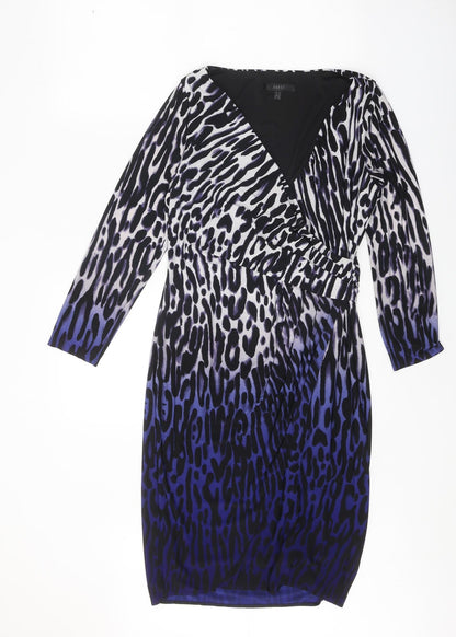 Coast Womens White Animal Print Polyester Pencil Dress Size 10 V-Neck Pullover - Leopard Print Ombré