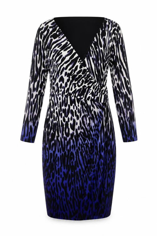 Coast Womens White Animal Print Polyester Pencil Dress Size 10 V-Neck Pullover - Leopard Print Ombré