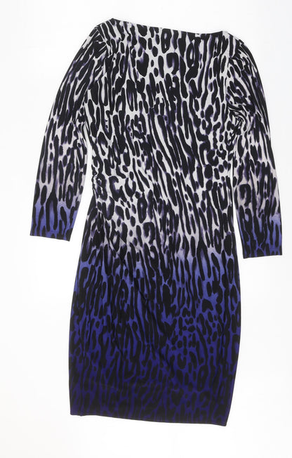 Coast Womens White Animal Print Polyester Pencil Dress Size 10 V-Neck Pullover - Leopard Print Ombré