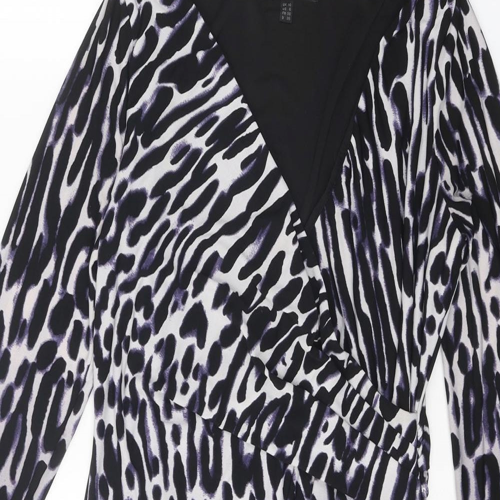 Coast Womens White Animal Print Polyester Pencil Dress Size 10 V-Neck Pullover - Leopard Print Ombré