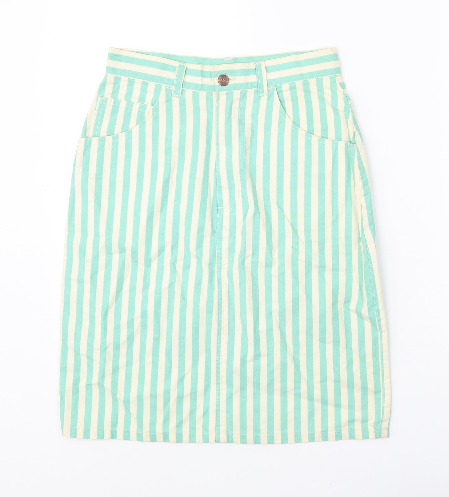 Second Image Womens Green Striped Cotton A-Line Skirt Size 25 in Zip - Play Loud