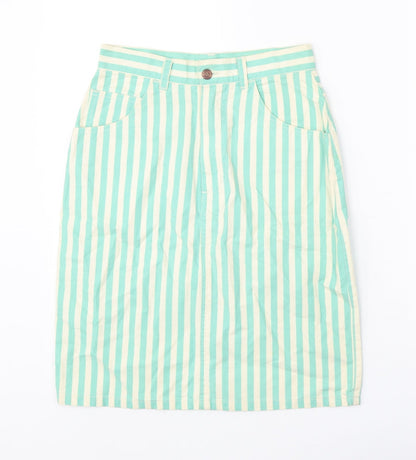 Second Image Womens Green Striped Cotton A-Line Skirt Size 25 in Zip - Play Loud