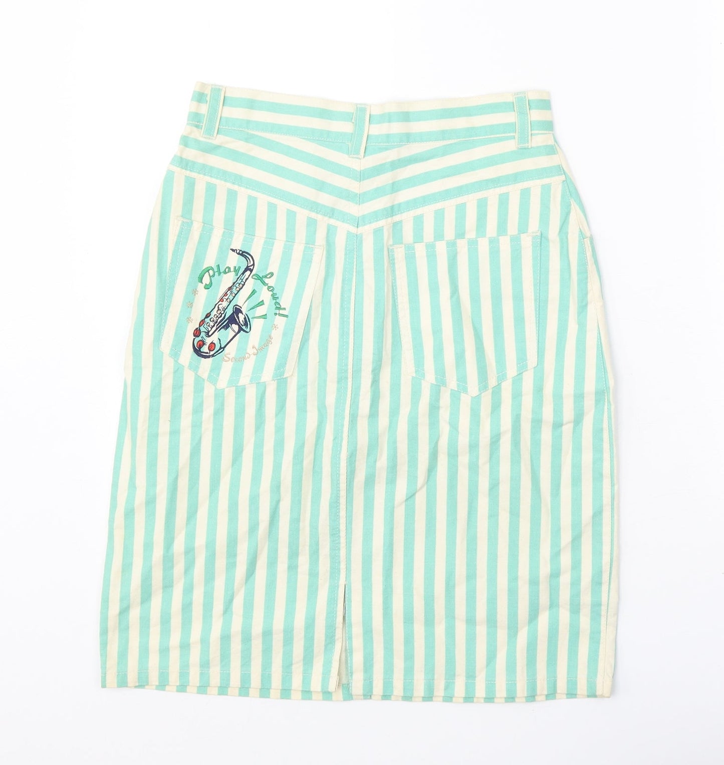 Second Image Womens Green Striped Cotton A-Line Skirt Size 25 in Zip - Play Loud