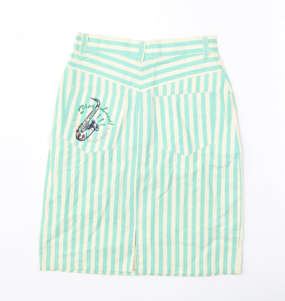 Second Image Womens Green Striped Cotton A-Line Skirt Size 25 in Zip - Play Loud