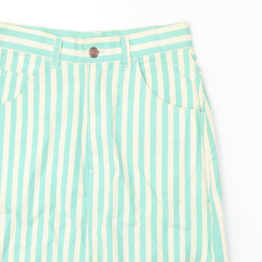 Second Image Womens Green Striped Cotton A-Line Skirt Size 25 in Zip - Play Loud