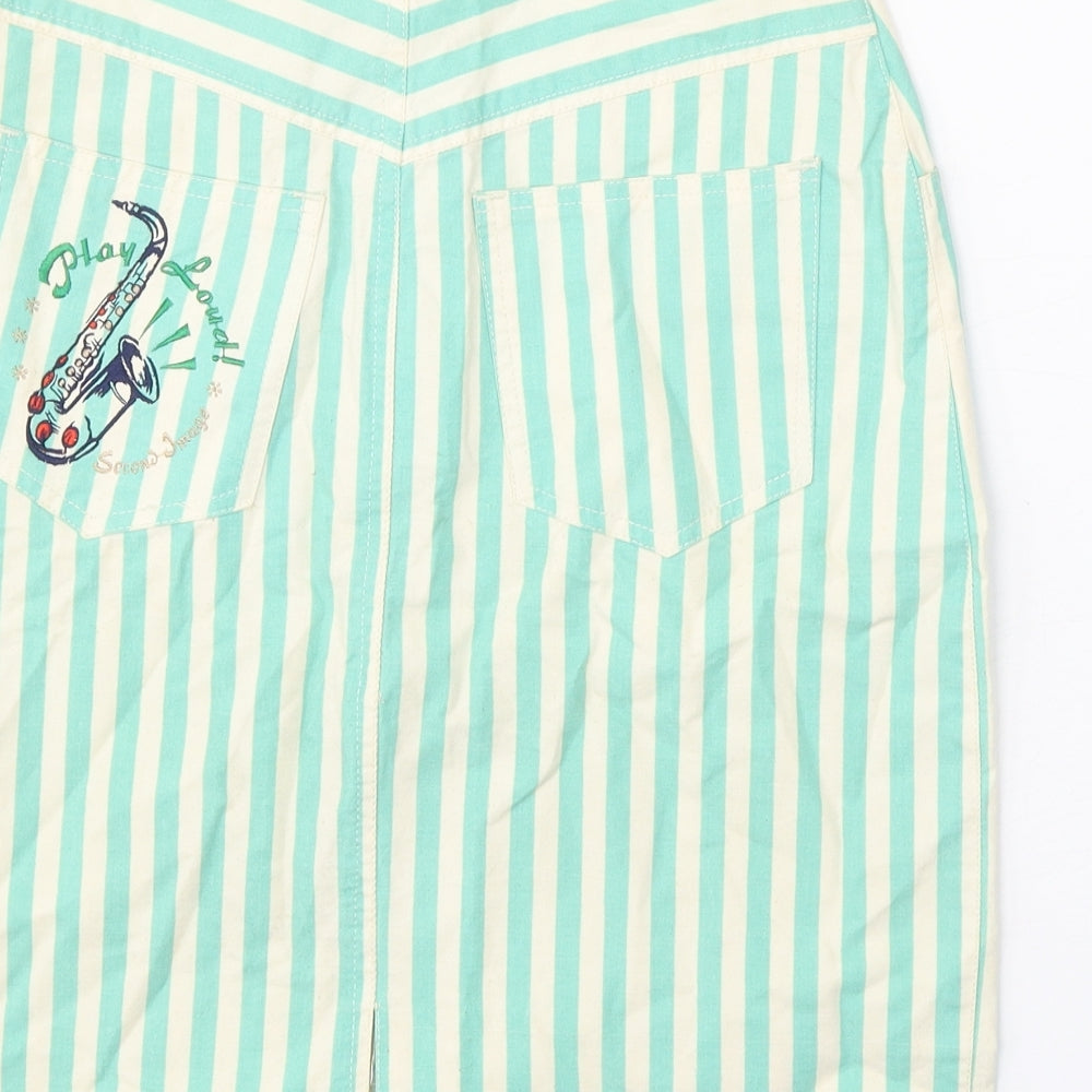 Second Image Womens Green Striped Cotton A-Line Skirt Size 25 in Zip - Play Loud