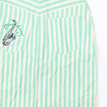 Second Image Womens Green Striped Cotton A-Line Skirt Size 25 in Zip - Play Loud