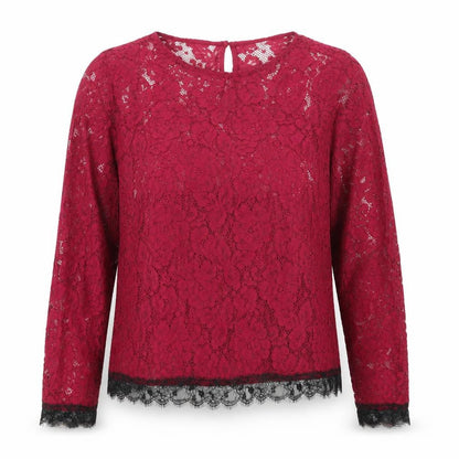 Sisley Womens Red Geometric Cotton Basic Blouse Size M Round Neck
