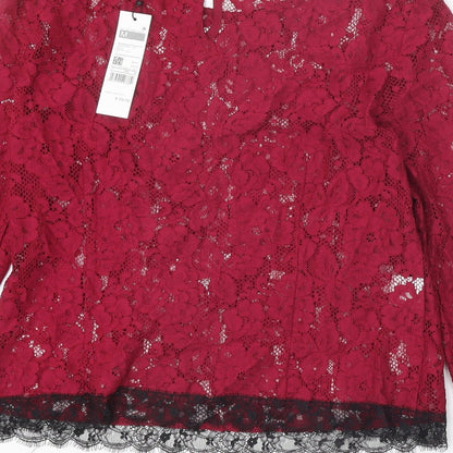 Sisley Womens Red Geometric Cotton Basic Blouse Size M Round Neck