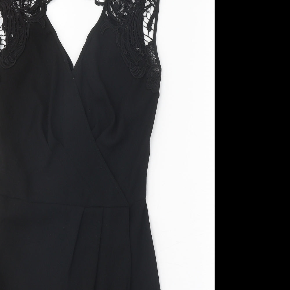 Warehouse Womens Black Polyester Pencil Dress Size 6 V-Neck Zip - Lace Detail