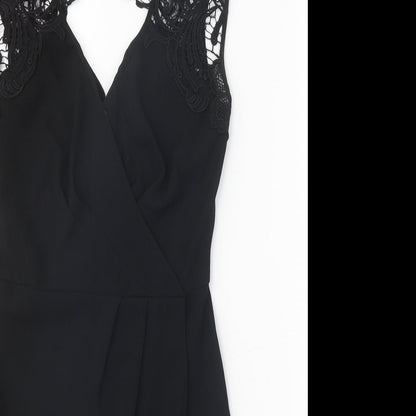 Warehouse Womens Black Polyester Pencil Dress Size 6 V-Neck Zip - Lace Detail