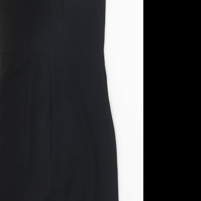 Warehouse Womens Black Polyester Pencil Dress Size 6 V-Neck Zip - Lace Detail
