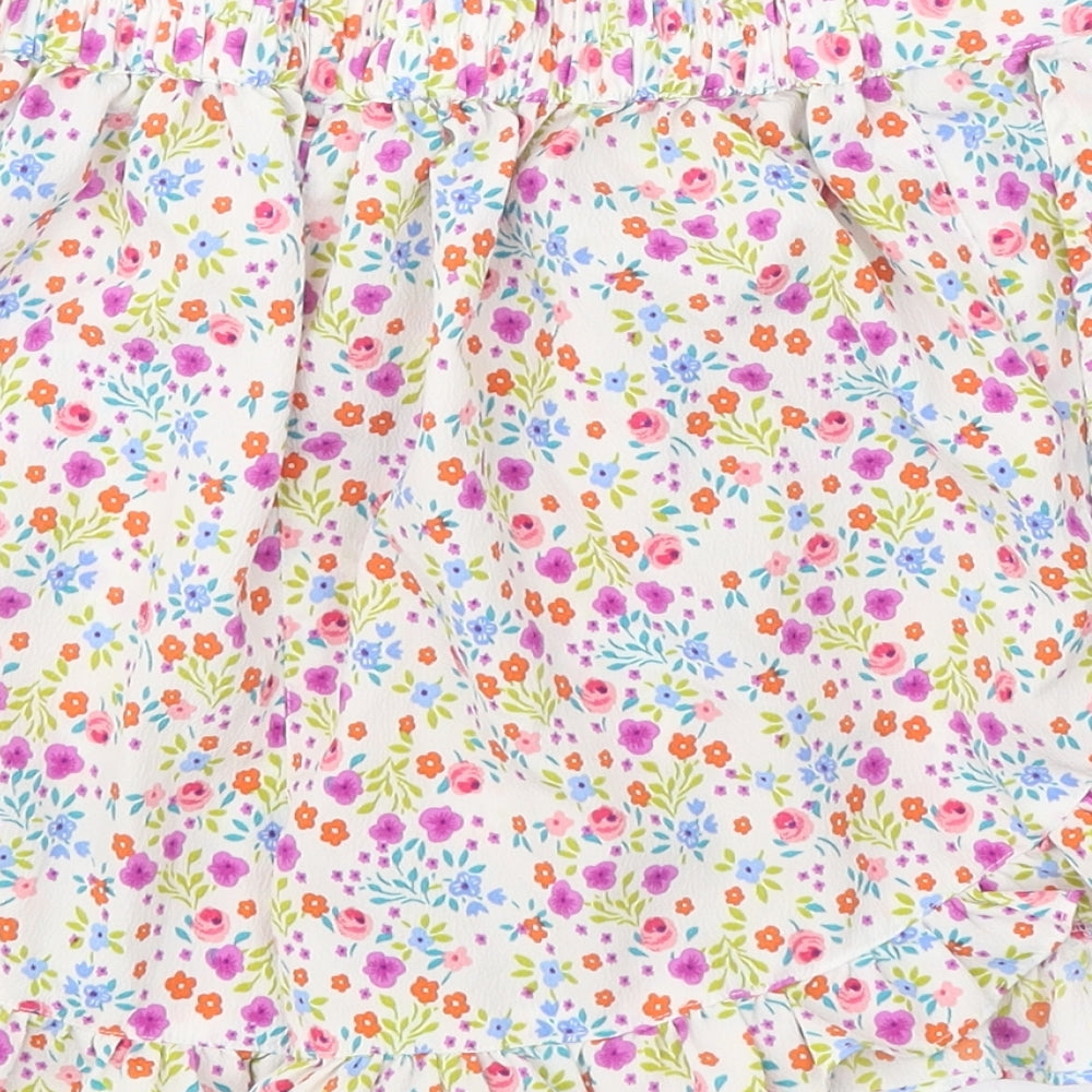 Topshop Womens White Floral Polyester Cut-Off Shorts Size 8 Regular Pull On