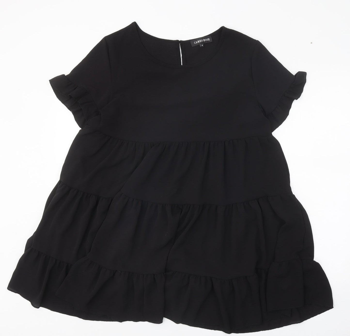 Cameo Rose Womens Black Polyester A-Line Size S Scoop Neck Button - Tiered